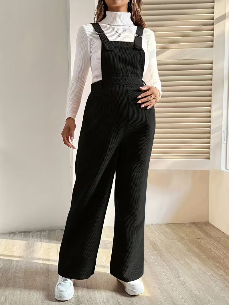 Casual Corduroy Maternity Overalls with Adjustable Straps