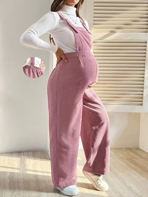 Casual Corduroy Maternity Overalls with Adjustable Straps