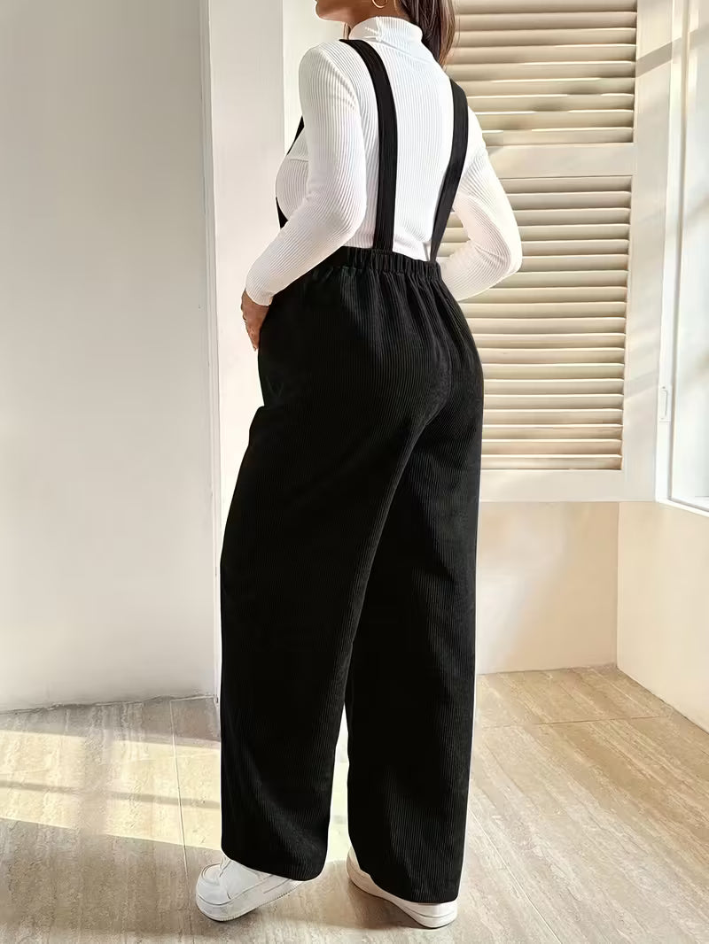 Casual Corduroy Maternity Overalls with Adjustable Straps