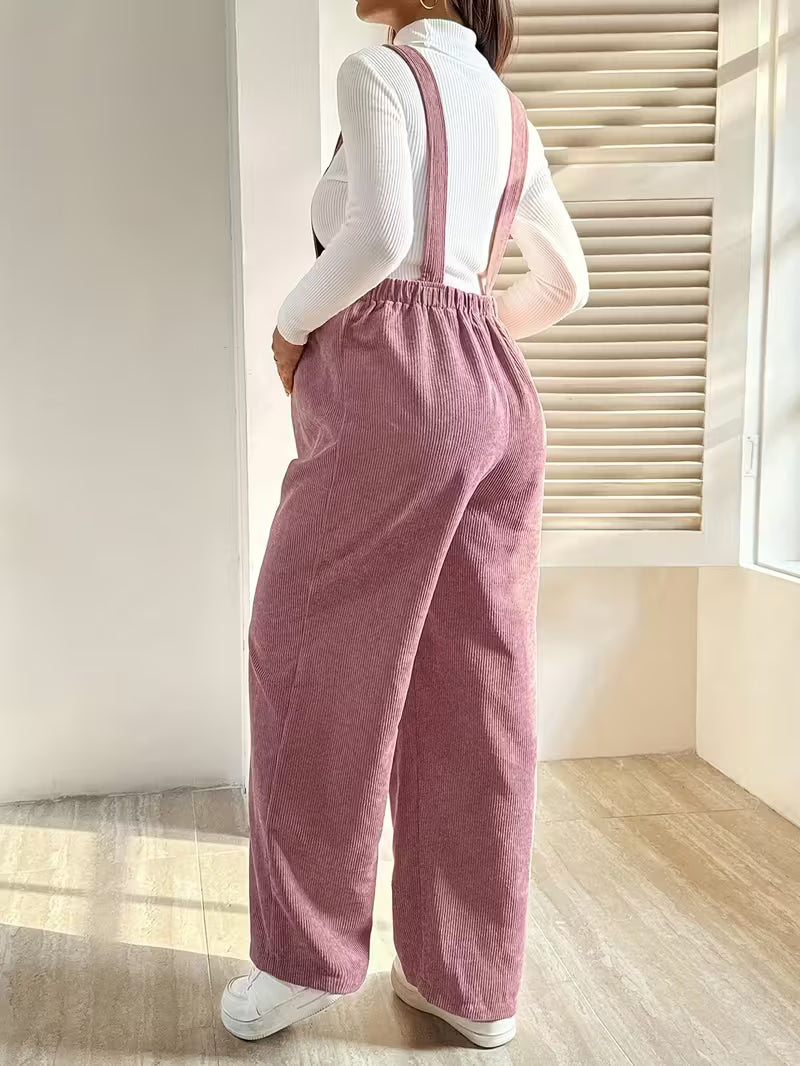 Casual Corduroy Maternity Overalls with Adjustable Straps