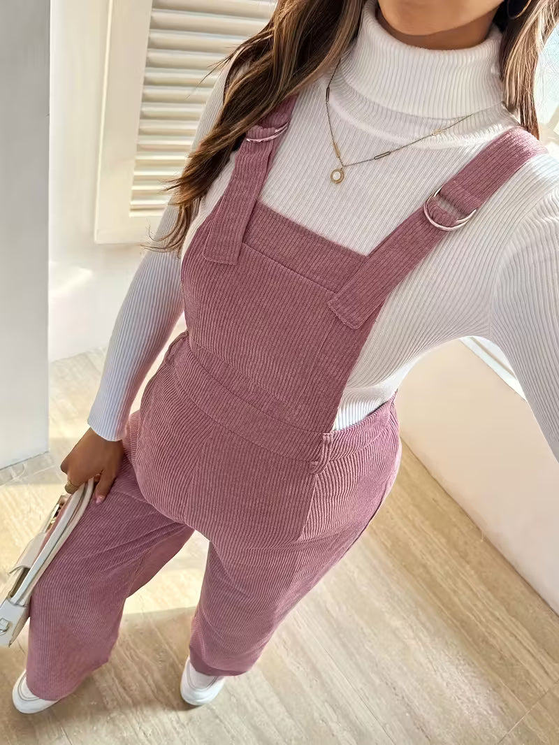 Casual Corduroy Maternity Overalls with Adjustable Straps