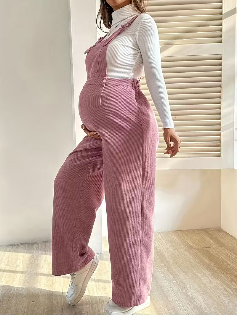 Casual Corduroy Maternity Overalls with Adjustable Straps