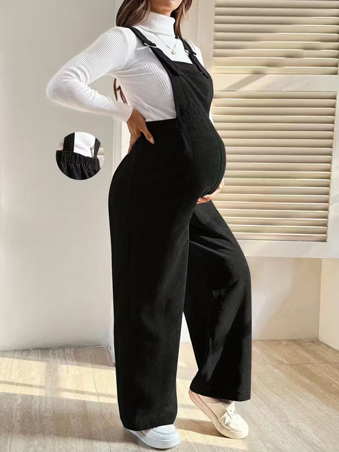 Casual Corduroy Maternity Overalls with Adjustable Straps