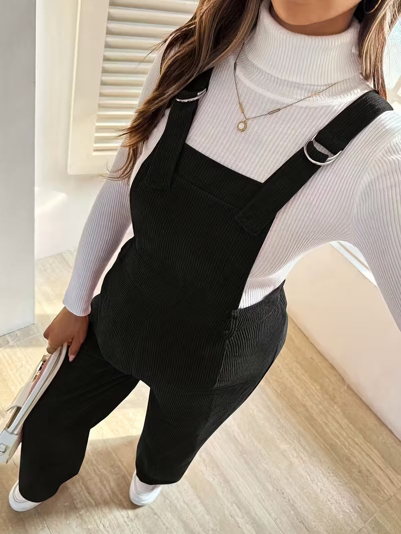 Casual Corduroy Maternity Overalls with Adjustable Straps