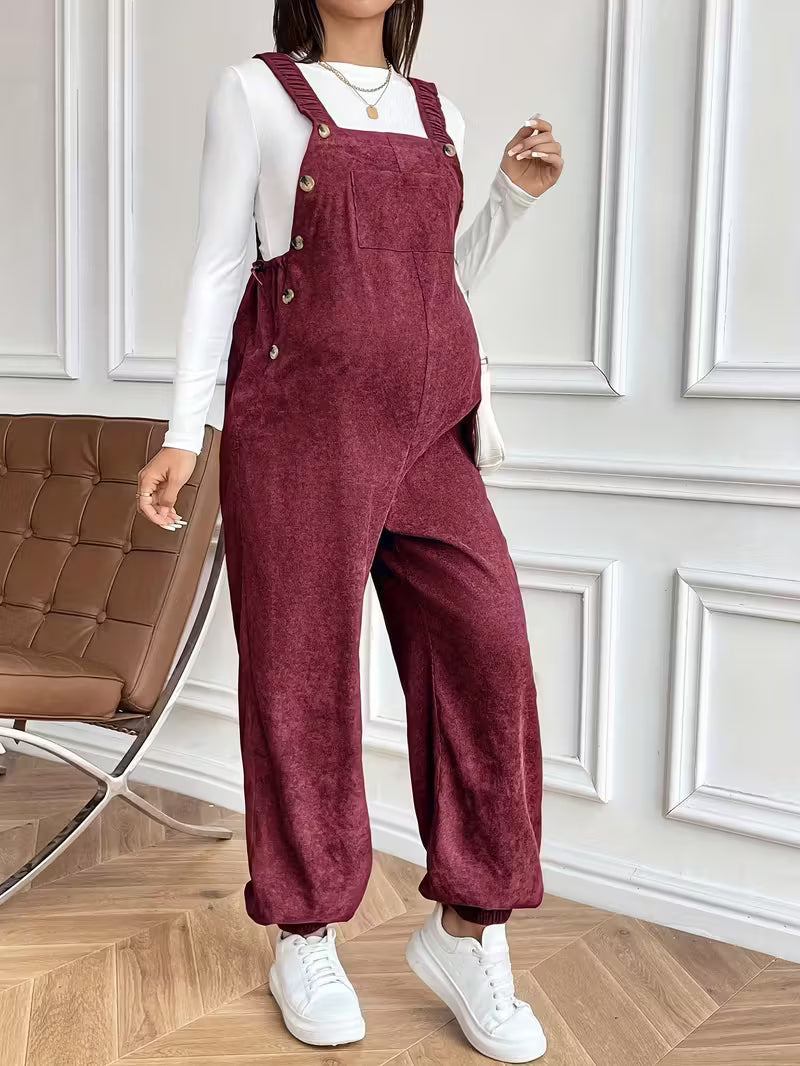 Casual Maternity Corduroy Overalls Jumpsuit with Adjustable Waist