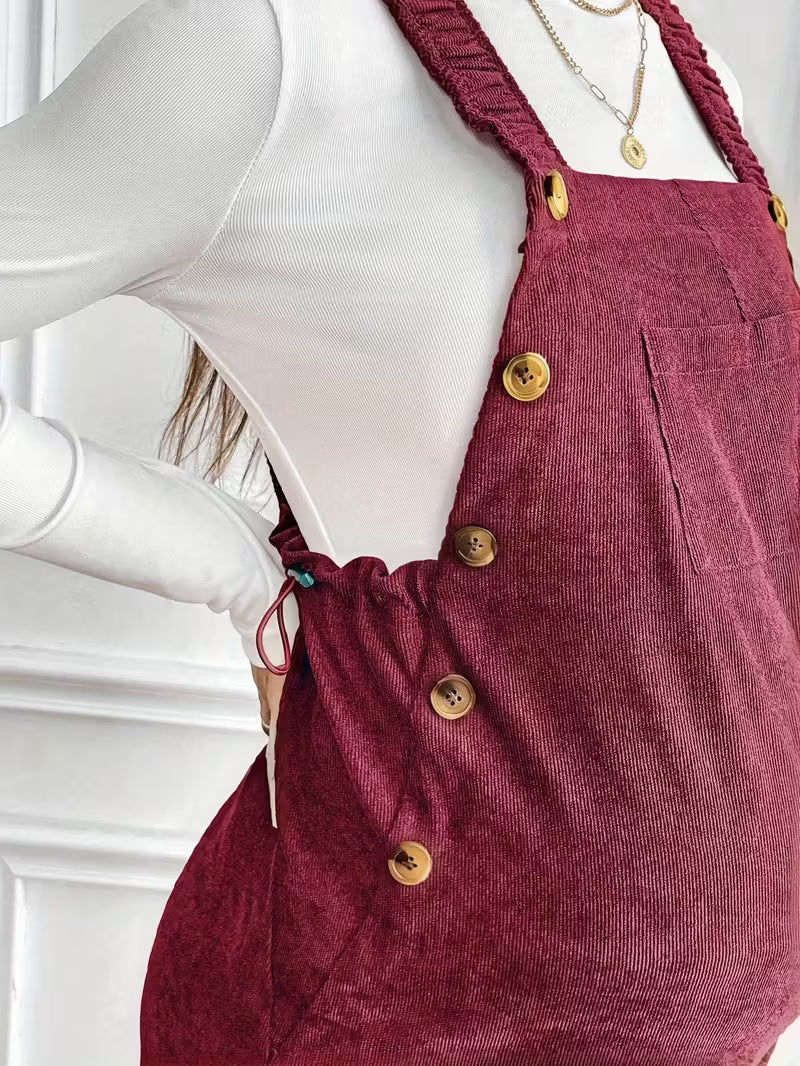Casual Maternity Corduroy Overalls Jumpsuit with Adjustable Waist