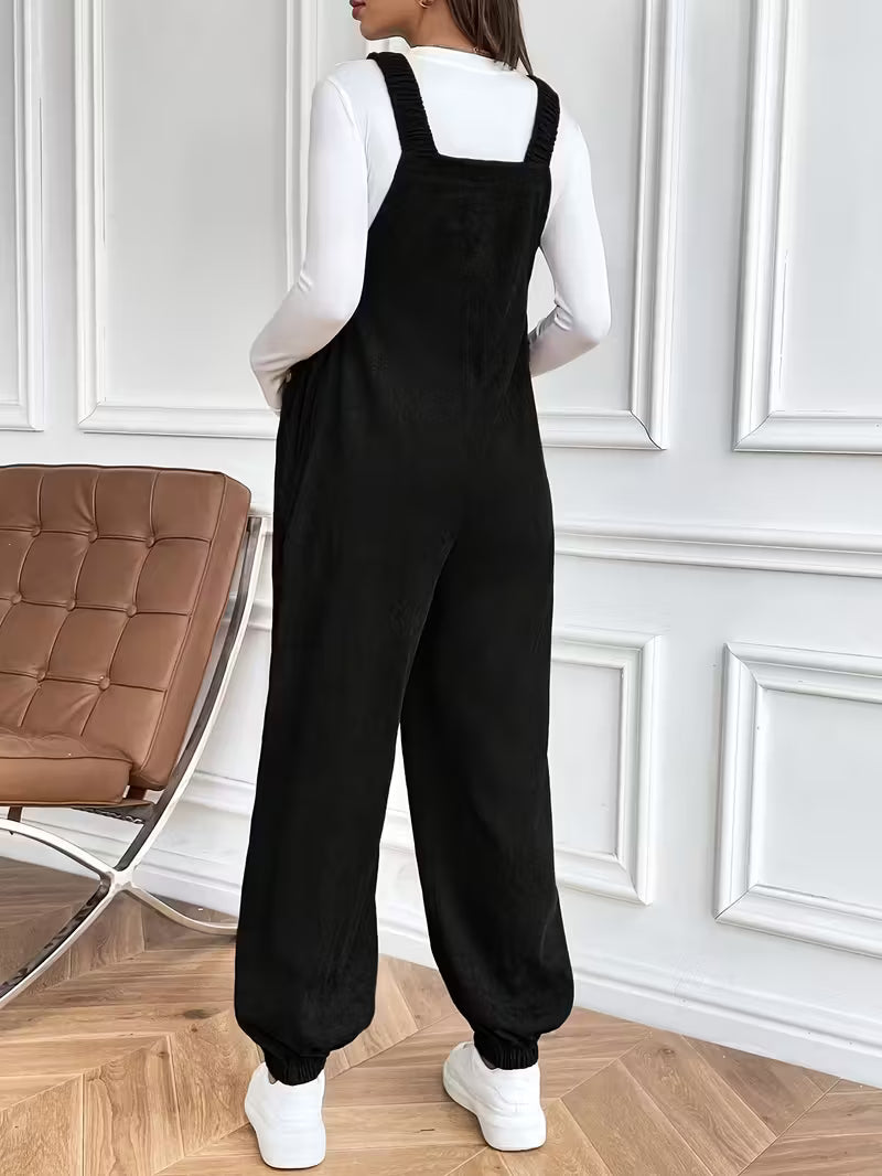 Casual Maternity Corduroy Overalls Jumpsuit with Adjustable Waist