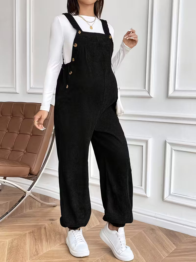 Casual Maternity Corduroy Overalls Jumpsuit with Adjustable Waist