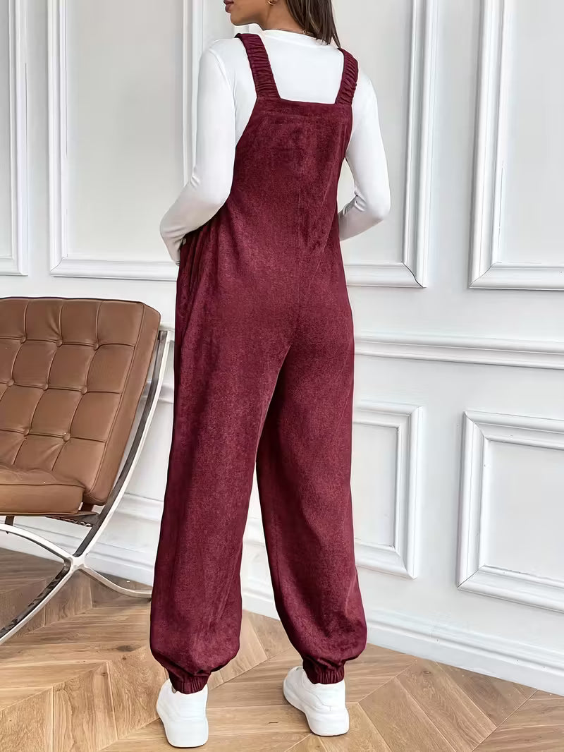 Casual Maternity Corduroy Overalls Jumpsuit with Adjustable Waist