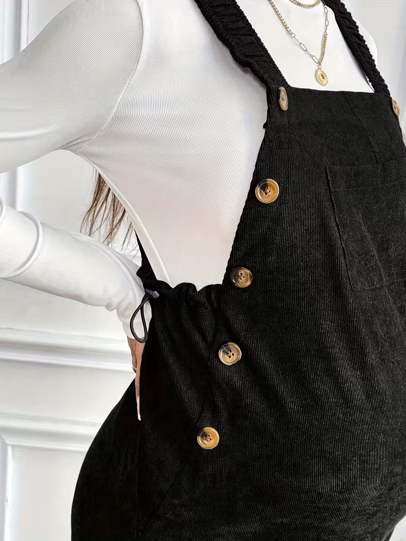 Casual Maternity Corduroy Overalls Jumpsuit with Adjustable Waist