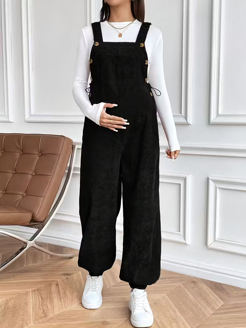 Casual Maternity Corduroy Overalls Jumpsuit with Adjustable Waist
