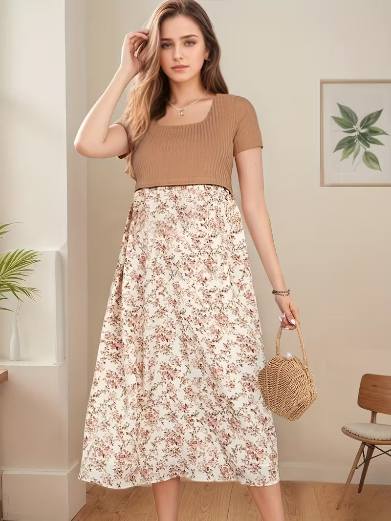 Elegant Floral Maternity & Nursing Dress