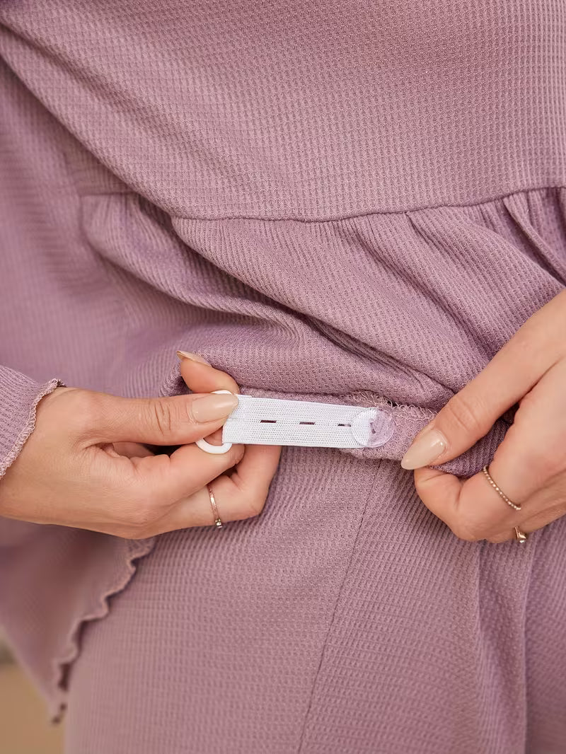 Elegant Solid Color Waffle Pajama Set for Pregnant Women