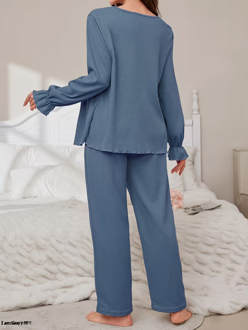 Elegant Solid Color Waffle Pajama Set for Pregnant Women
