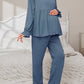 Elegant Solid Color Waffle Pajama Set for Pregnant Women