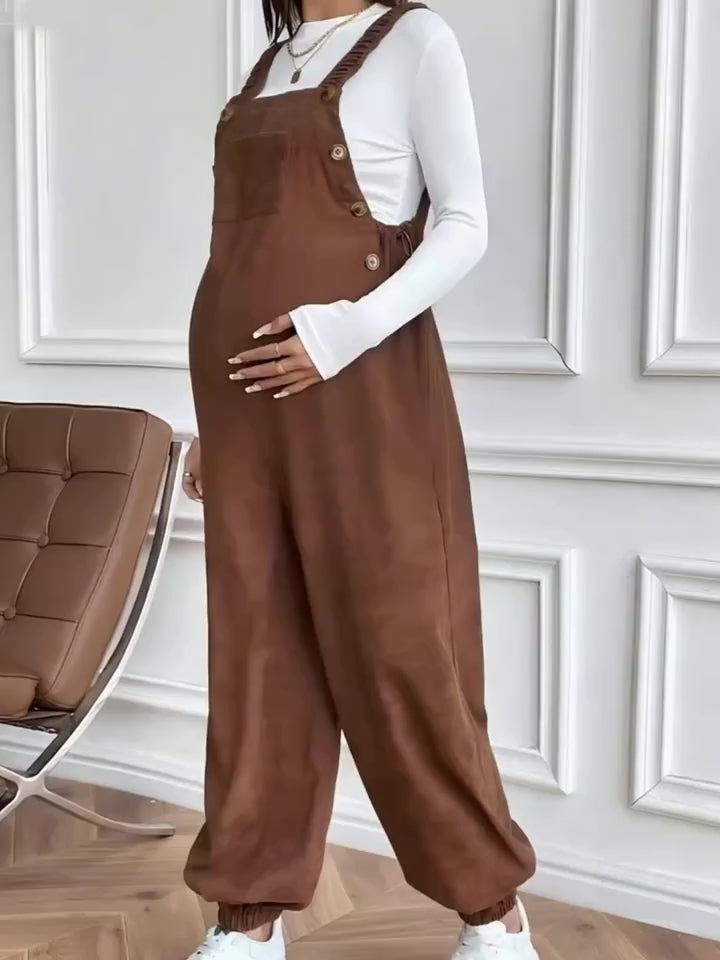 Casual Maternity Corduroy Overalls Jumpsuit with Adjustable Waist